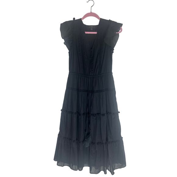 J.Crew Re-Imagined Women's Black Ruffle Tiered Midi Dress Cotton Blend - Picture 4 of 15